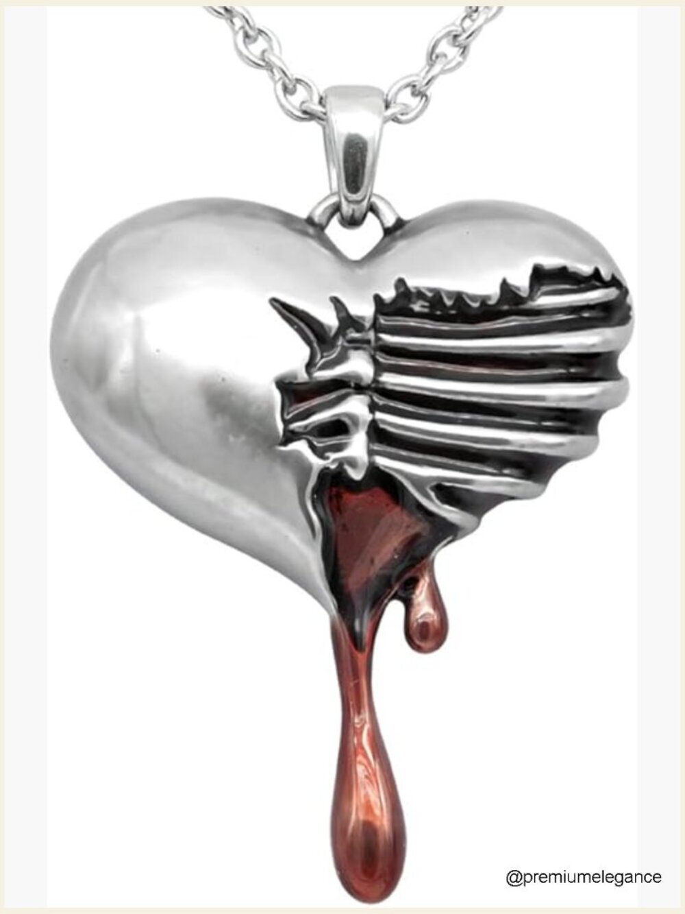 Stainless Steel Bleeding Heart Pendant Necklace Adjustable Chain Symbolic